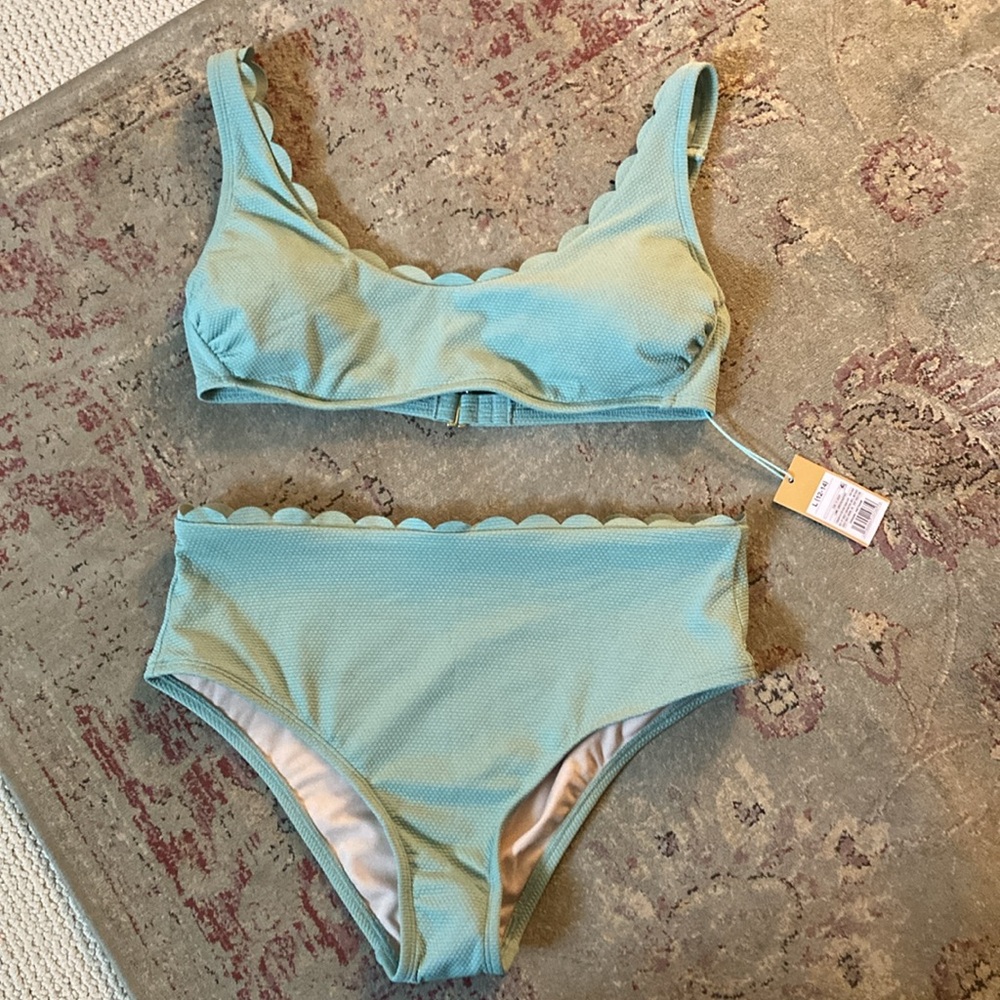 Kona Sol Scalloped Two Piece Swimsuit Med (8-10) & Large (12-14) Green NEW